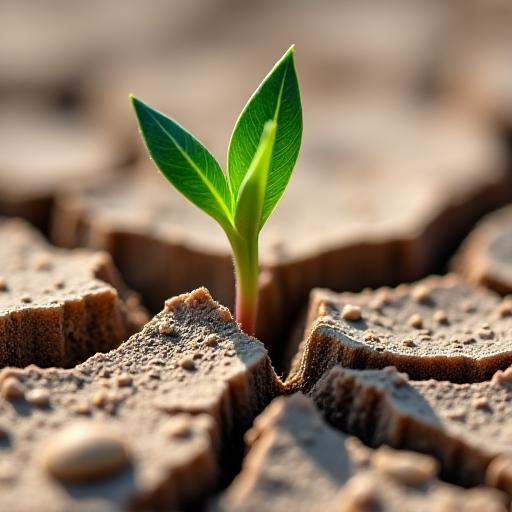 마른 땅의 갈라진 틈 사이로 힘차게 돋아나는 새싹